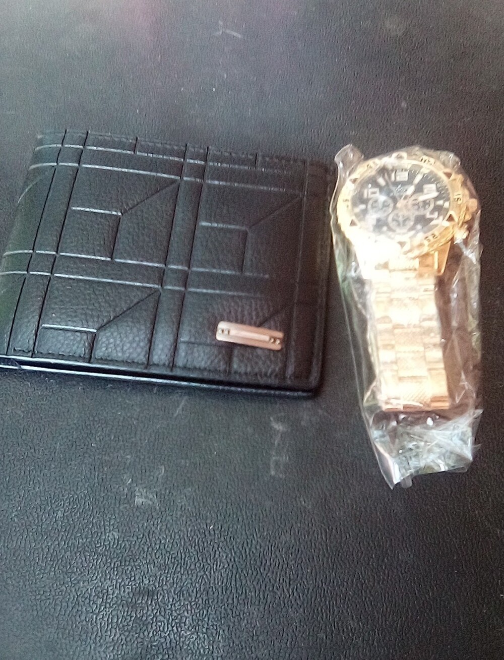 Classic Black Money Clip Wallet with Rose Gold Accent